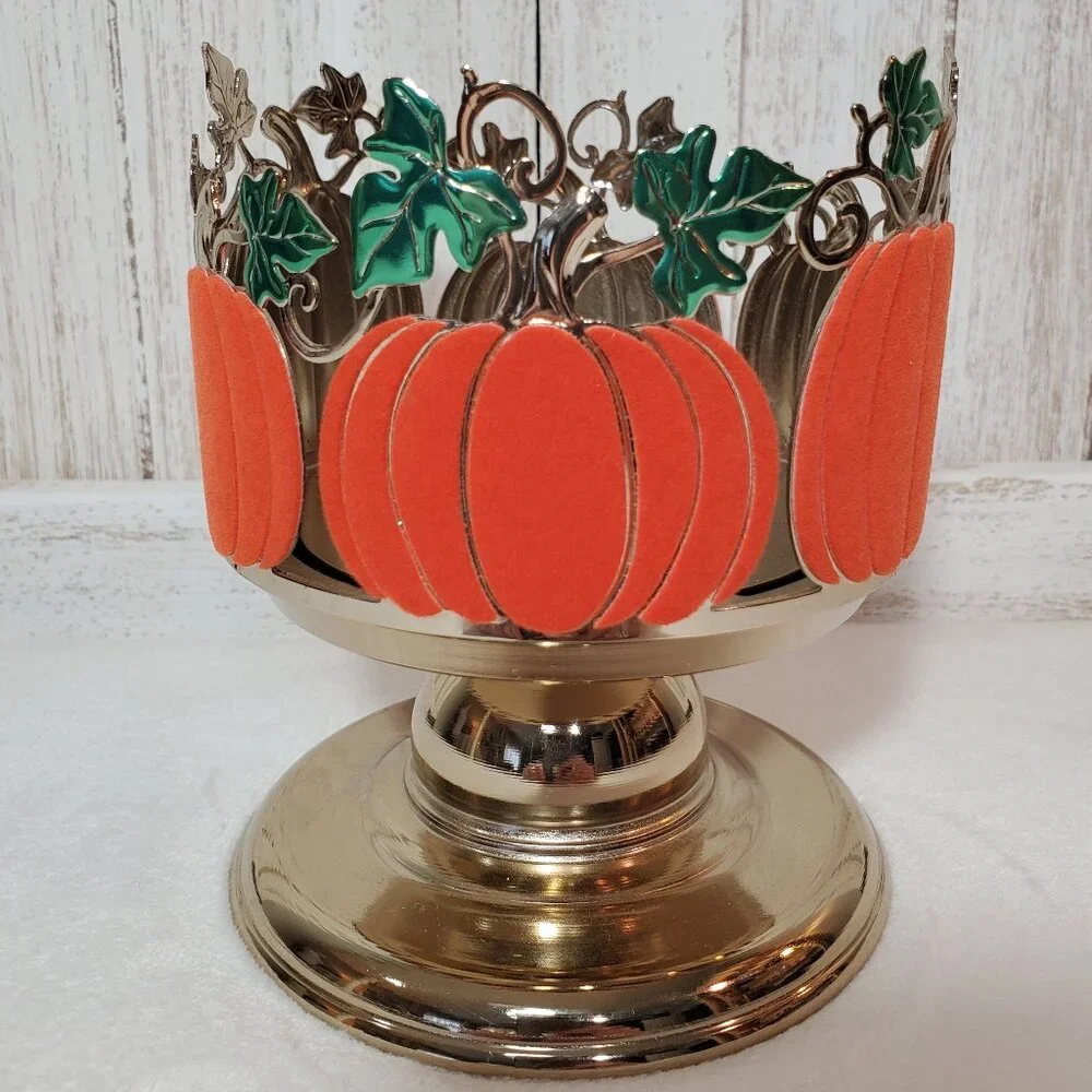 Bath & Body Works Velvet Pumpkin Pedestal Candle Holder Sleeve 3-Wick Flocked